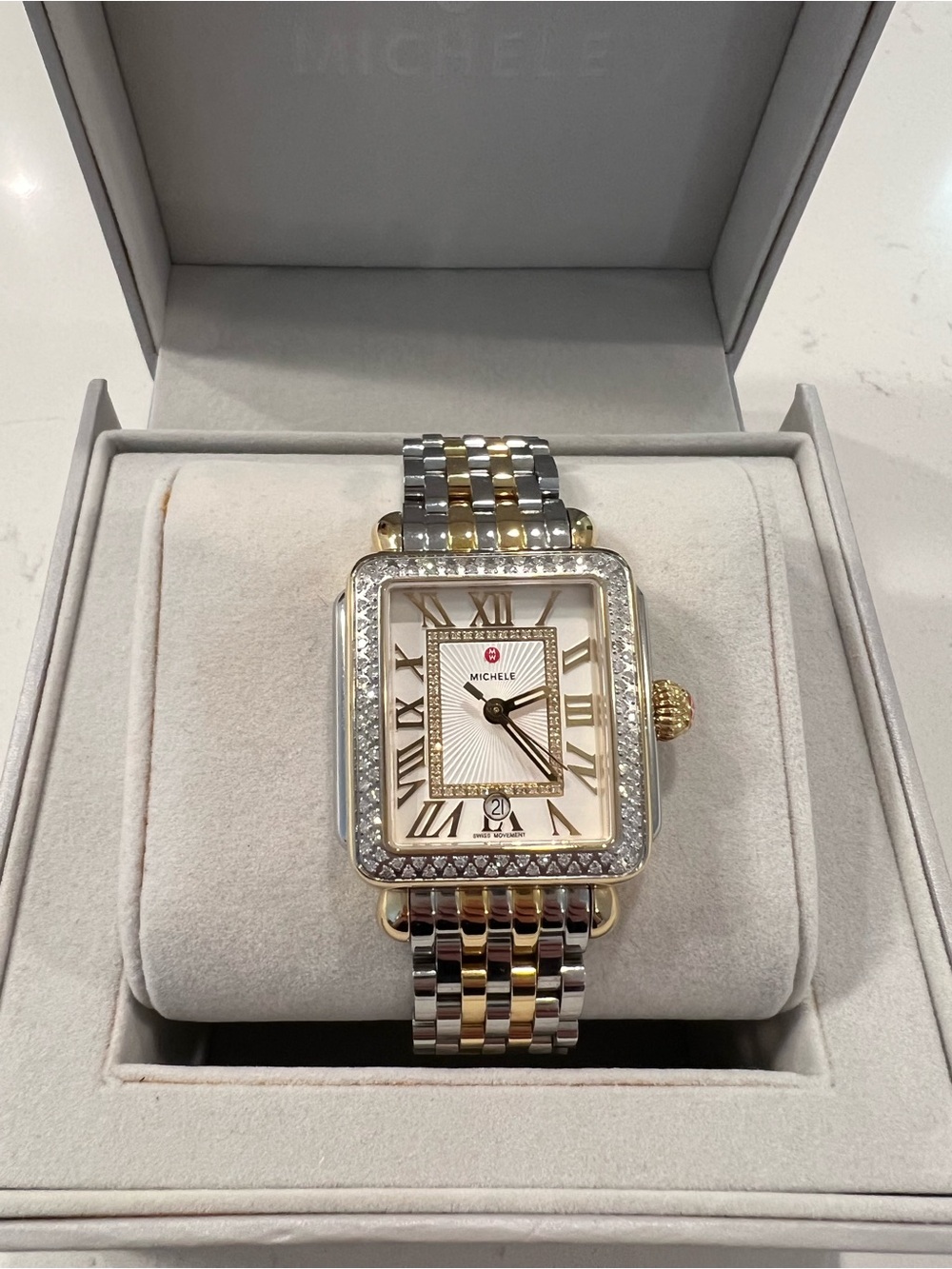 Michele Deco Madison Diamond Two-Tone Gold & Silver Watch.